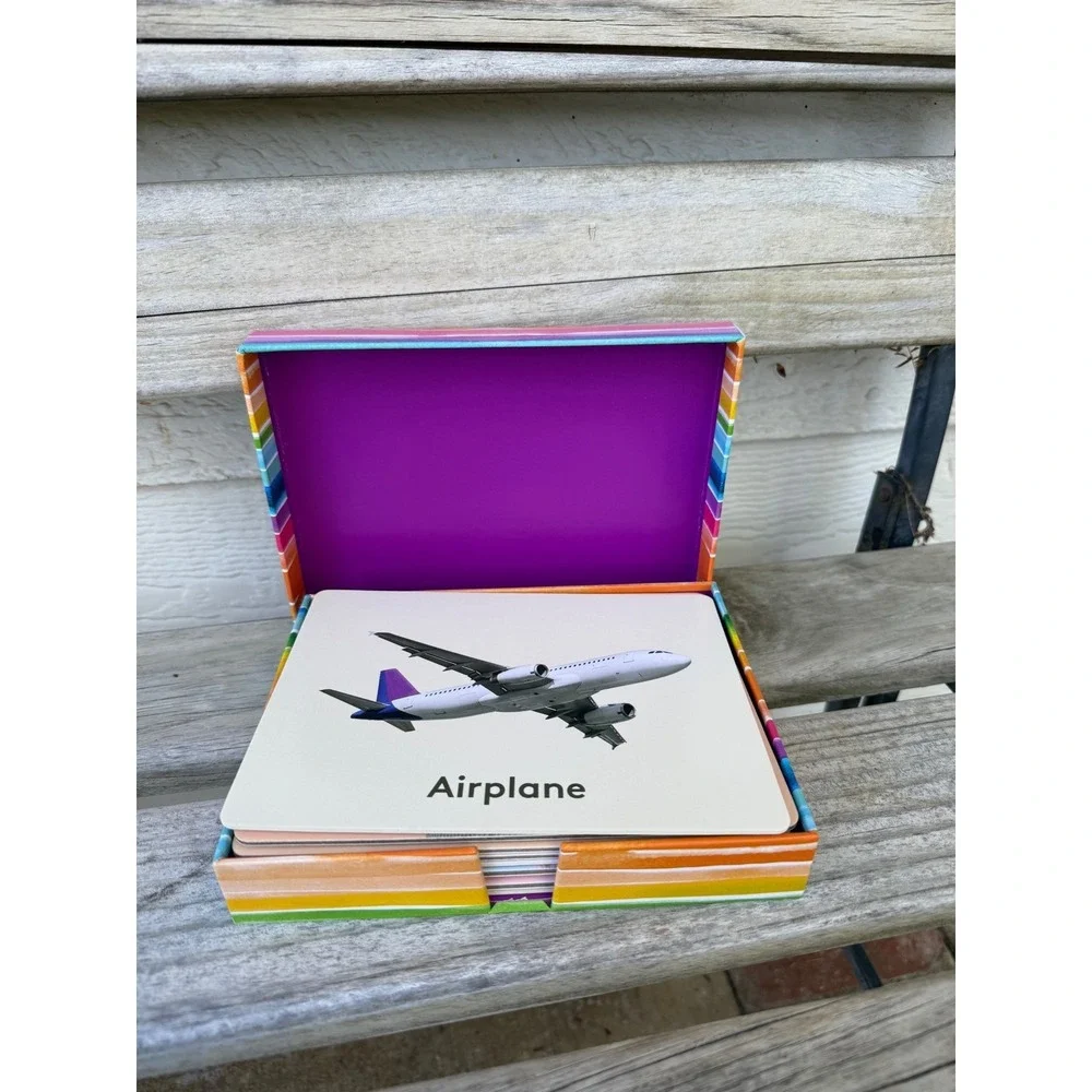 Lovevery Kids Educational Flash Cards with Rainbow Striped Storage Box Set